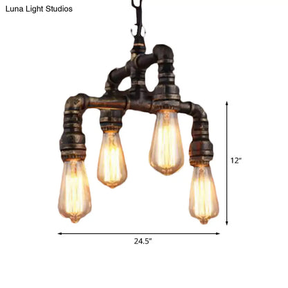 Vera - Industrial 4 Lights 2-Layer Water Pipe Pendant Industrial Rust Metal Hanging Chandelier for Restaurant