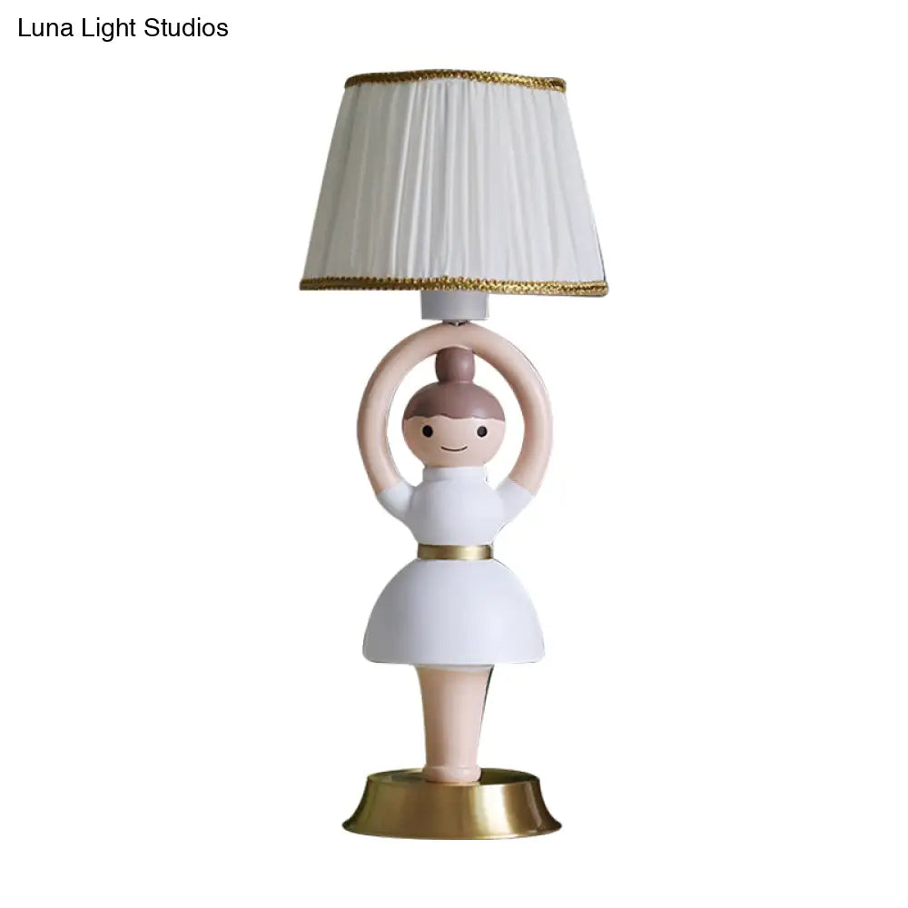Vera - White White Cartoon Girl Light Base Table Lamp Kids 1 Head Resin Nightstand Lamp with Fabric Shade