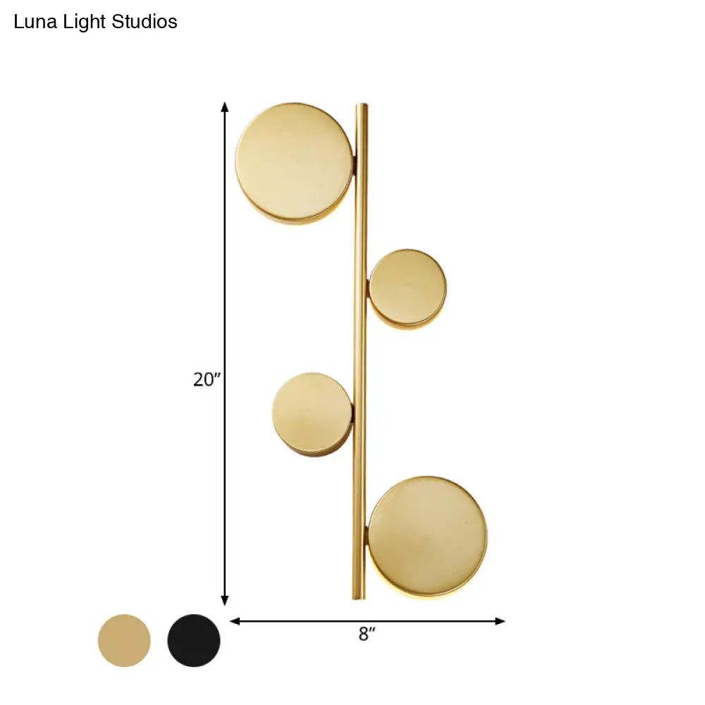 Vertical Linear Sconce Light: Black/Gold Finish, Post-Modern Design with 3 LED Metal Wall Lamp Heads