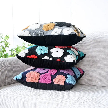 Stacked decorbites 3d floral jacquard pillow case with vibrant pink blue and orange textured patterns for living room decor