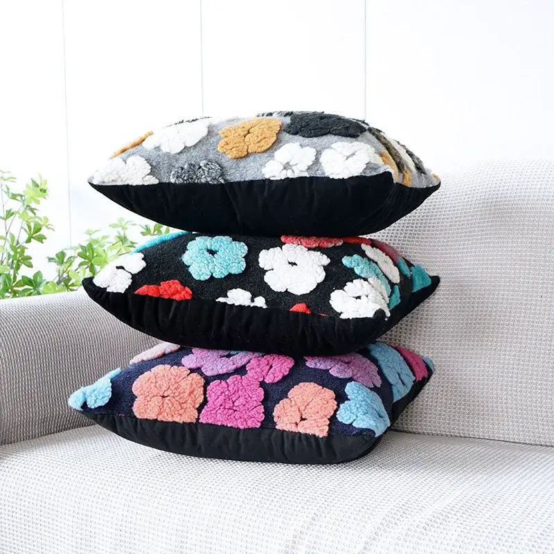 Stacked decorbites 3d floral jacquard pillow case with vibrant pink blue and orange textured patterns for living room decor