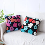 Two square plush pillow cases with vibrant multicolored floral jacquard yarns on black for living room decorbites 3d floral
