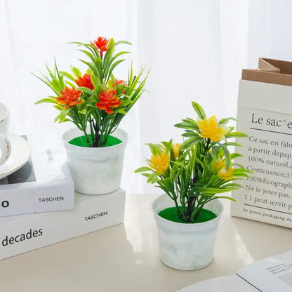 Vibrant artificial flowers bonsai vase set with orange and yellow blooms in white ceramic pots for living room decorbites artificial flowers