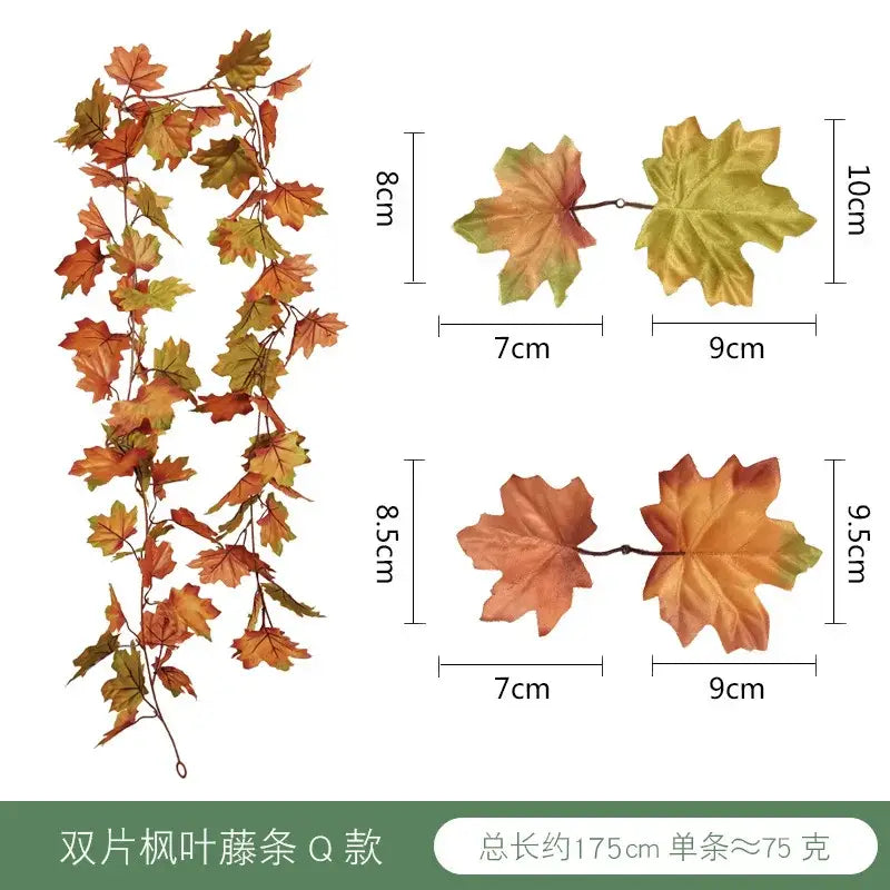 Vibrant autumn harvest hanging decoration featuring artificial maple leaf garland in orange yellow and green by decorbites harvest home