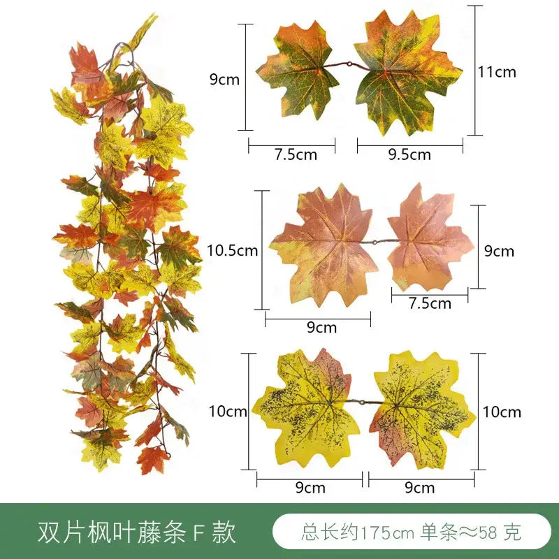 Vibrant autumn harvest hanging decoration featuring artificial maple leaf garland in yellow orange and red by decorbites harvest