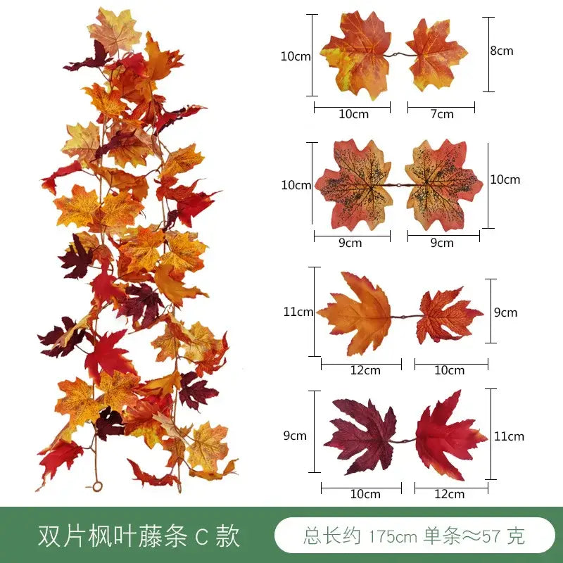 Vibrant autumn harvest hanging decoration featuring artificial maple leaf garland with orange red and yellow leaves by decorbites harvest home