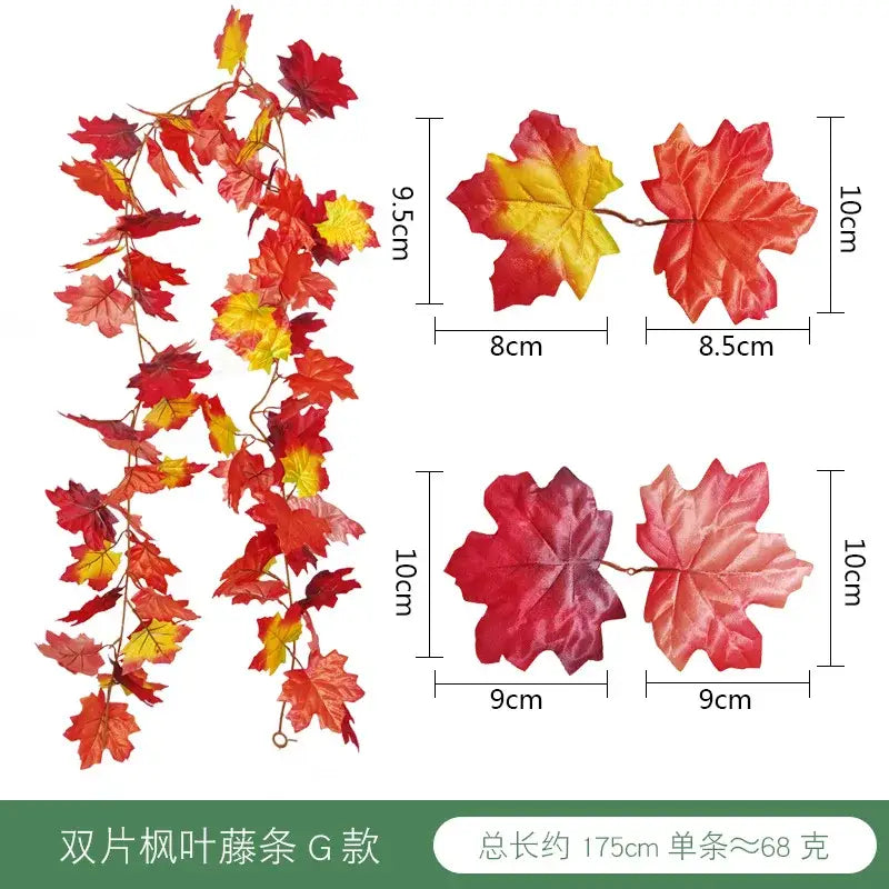 Decorbites harvest home hanging decoration artificial maple leaf garland with vibrant red orange and yellow textured leaves