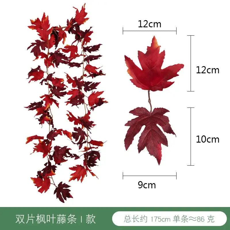 Vibrant autumn harvest hanging decoration with artificial red and maroon maple leaf garland for decorbites harvest home