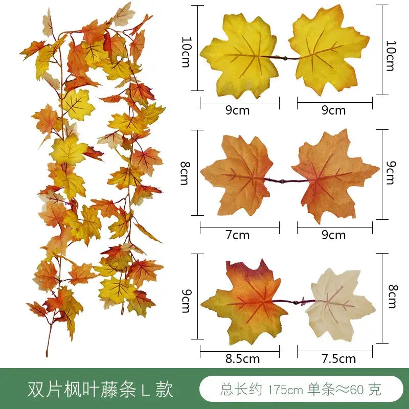 Vibrant autumn harvest hanging decoration with artificial textured maple leaves in yellow orange and brown for decorbites harvest home