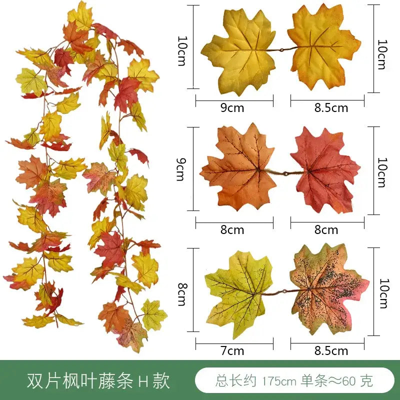 A decorative artificial maple leaf vine in vibrant autumn hues used as a hanging decoration by decorbites harvest