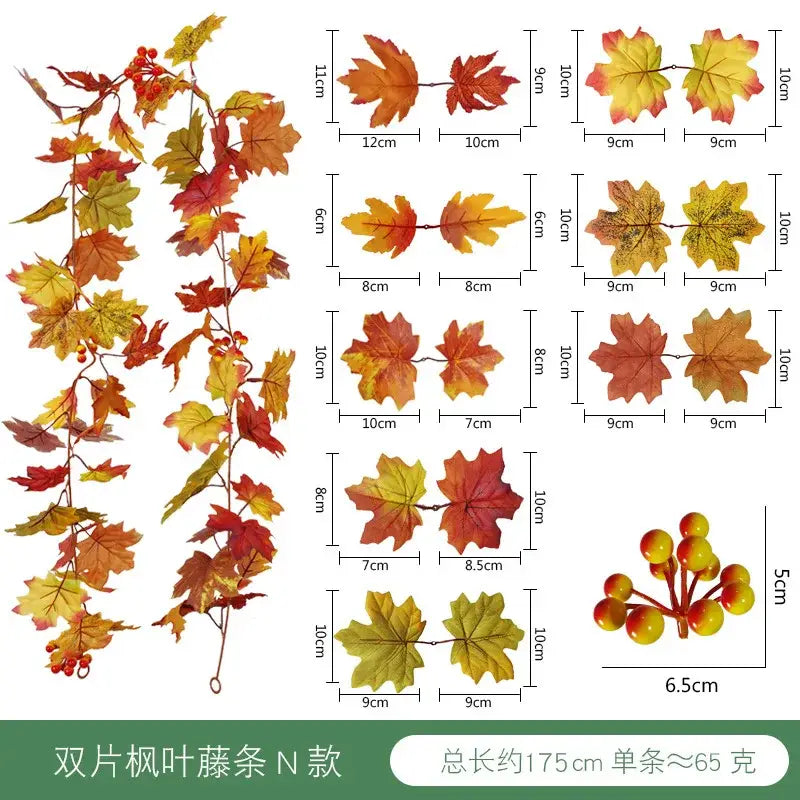 Vibrant autumn harvest hanging decoration featuring artificial red orange yellow maple leaves and glossy berry accents from decorbites harvest home
