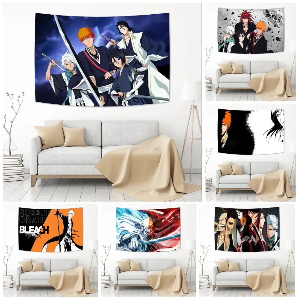 Anime-themed vibrant bleach japan tapestry bedroom wall hanging featuring colorful bleach japan anime characters for decorbites decor