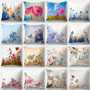 A collection of square decorbites butterfly flower pillowcases with vibrant floral and butterfly designs for living room decor