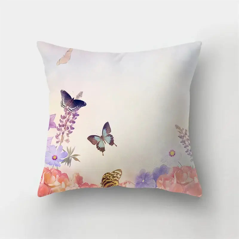 A soft square flower pillow case with pastel decorbites butterfly flower design for living room decor