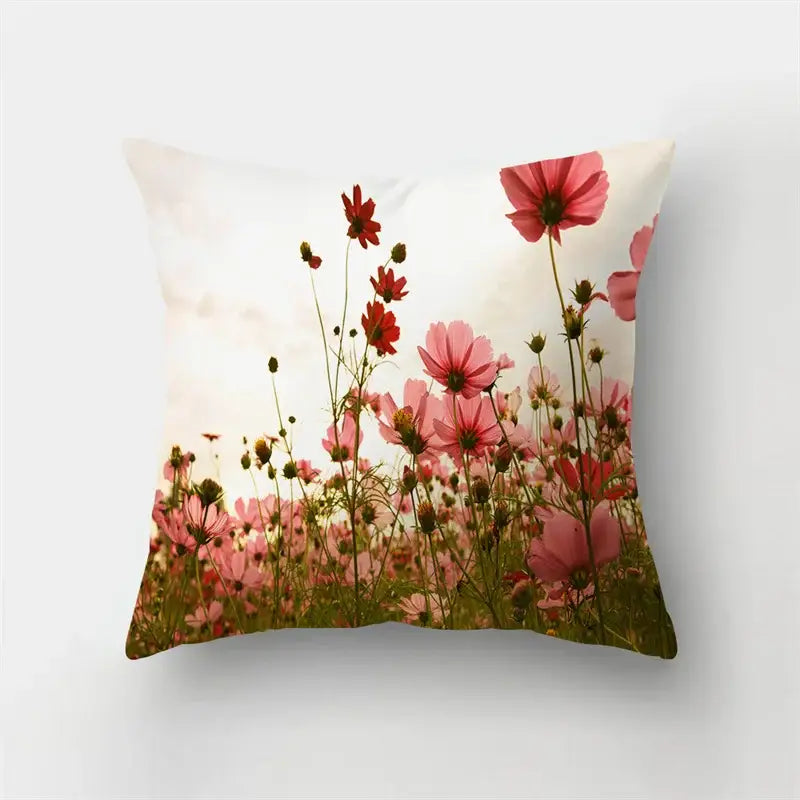 A vibrant butterfly flower pillow featuring pink and red cosmos flowers in a flower pillow case for living room decorbites decor