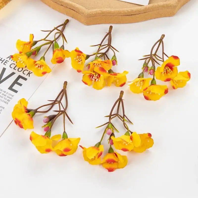 Vibrant cherry blossom decorbites artificial flowers with yellow and red clusters and brown stems for living room decor