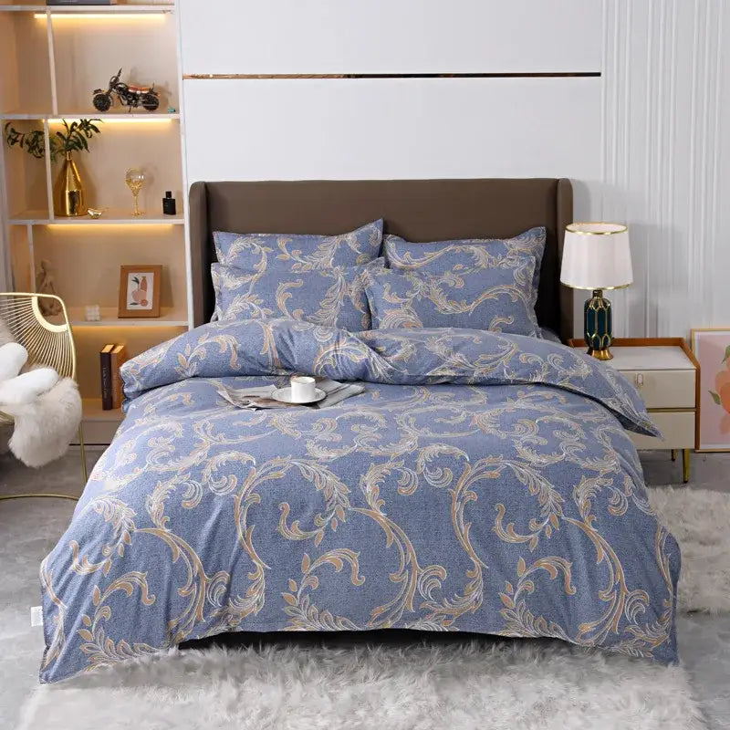Blue and gold ornate damask patterned duvet cover bedding set ideal for vibrant floral leaf bedroom decorbites leopard print decor