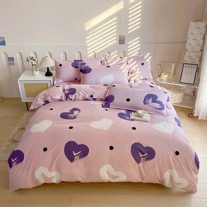Pink heart patterned bedding set with purple white brushstroke hearts and black dots for vibrant floral leaf duvet cover decorbites leopard print