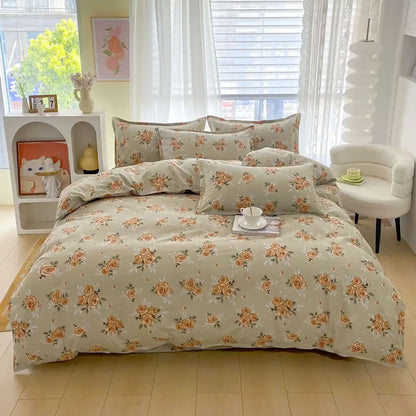 Soft sage green duvet cover bedding set with peach and orange rose pattern for vibrant floral leaf decorbites leopard print