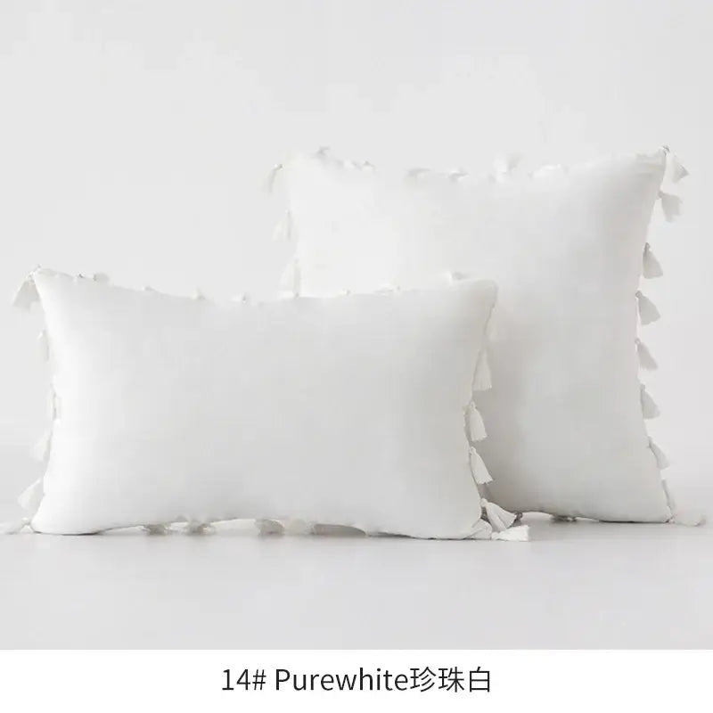 White rectangular and square throw pillows with soft textured tassel velvet fabric for living room decorbites fringed tassel