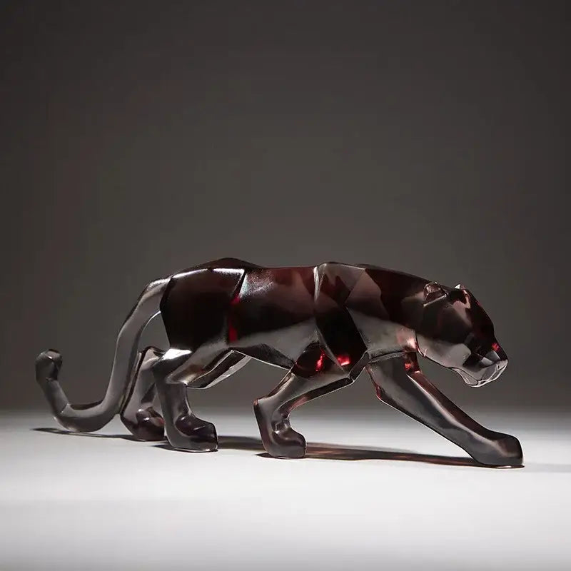 A sleek dark red and black geometric panther figurine with glossy faceted surface for decorbites leopard cheetah animal sculptures decor