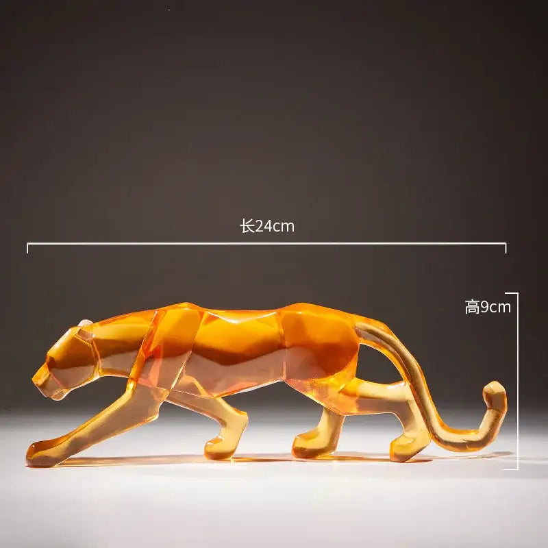 A translucent amber-colored geometric panther figurine animal sculpture for decorbites leopard cheetah living room decor