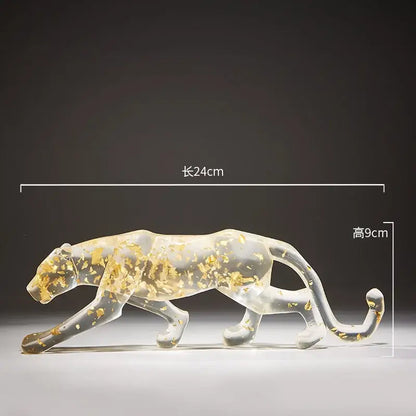 Transparent resin animal sculpture leopard cheetah with gold leaf detailing for decorbites leopard cheetah decor