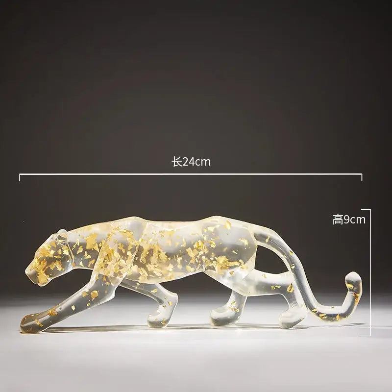 Transparent resin animal sculpture leopard cheetah with gold leaf detailing for decorbites leopard cheetah decor