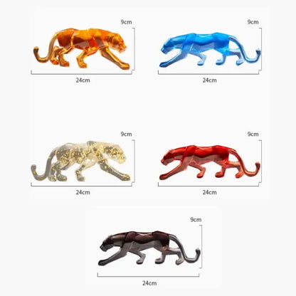 Five translucent vibrant orange blue red gold and dark gray geometrically faceted animal sculptures for leopard cheetah decorbites leopard cheetah decor