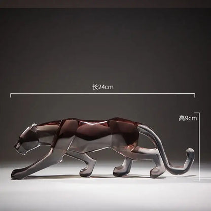 A sleek geometrically stylized panther animal sculpture with glossy dark brown and metallic silver finish for decorbites leopard cheetah decor