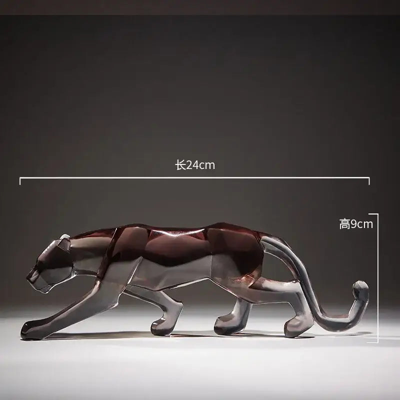 A sleek geometrically stylized panther animal sculpture with glossy dark brown and metallic silver finish for decorbites leopard cheetah decor