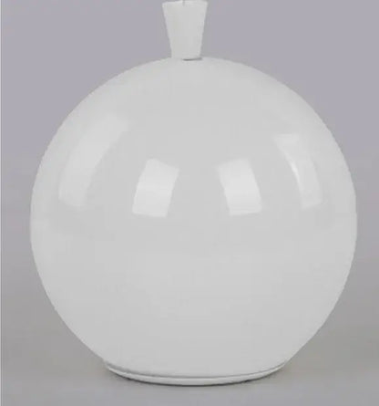 White glossy ceramic vase with rounded body and small rectangular neck beside vibrant glossy balloon pendant light installation method for childrens bedroom