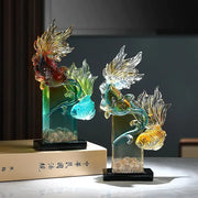 Vibrant gradient goldfish resin sculpture decorbites resin sculpture with colorful translucent fins in rectangular bases for living room decor