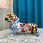 Vibrant graffiti art dachshund dog resin figurine with colorful street art patterns for living room decorbites decor