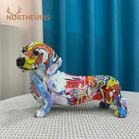 Vibrant graffiti art dachshund dog resin figurine with colorful street art patterns for living room decorbites decor