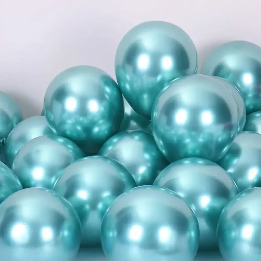 Shiny teal metallic latex confetti balloon from a vibrant metallic latex confetti balloon set for party decor