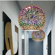 Vibrant multi-colored burst glass ball pendant light fixture with spherical design for living room illumination