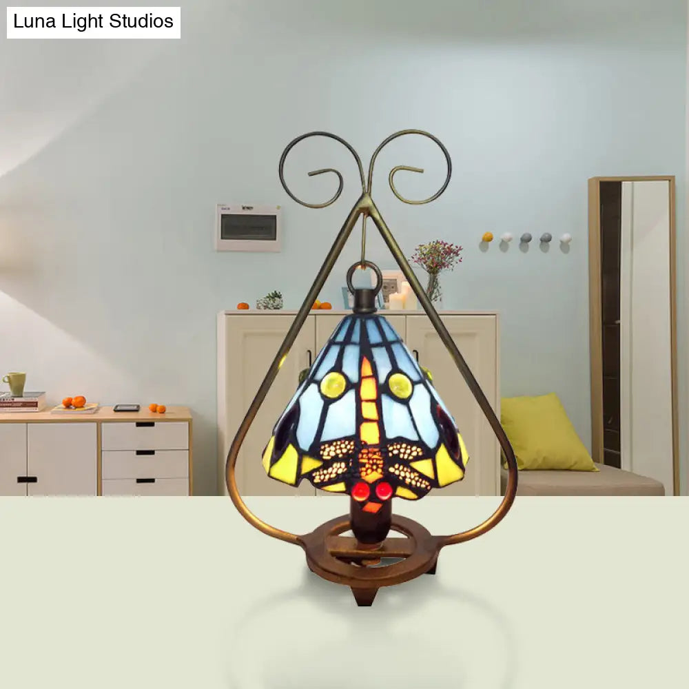 Vibrant Multi-Colored Tiffany Glass Desk Lamp for Cafe - Blue/Orange