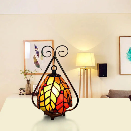 Vibrant Multi-Colored Tiffany Glass Desk Lamp for Cafe - Blue/Orange