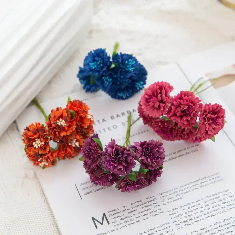 A cluster of vibrant orange purple and blue silk flowers carnation stamen for decorbites living room decor