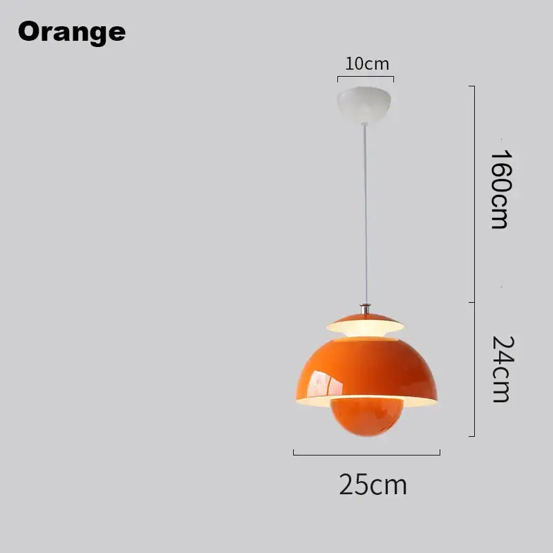 Vibrant orange glossy ceramic decorbites designer flower bud pendant light with sleek layered dome and metallic accents