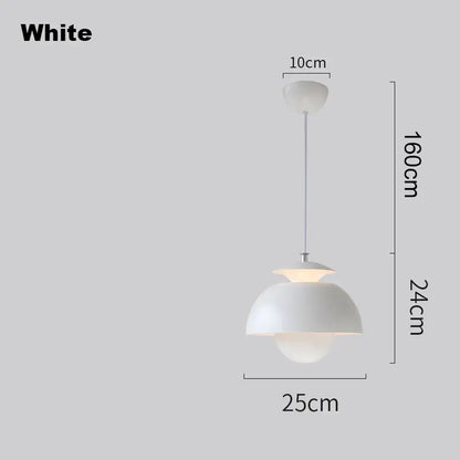 White pendant light with sleek layered dome shades and metallic chain for decorbites designer flower bud decor