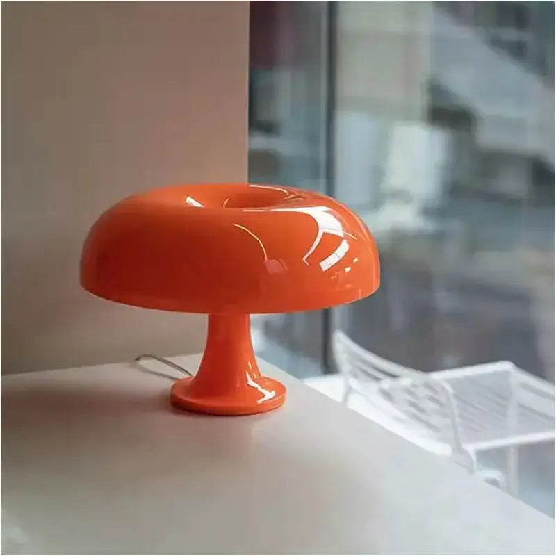 Vibrant orange glossy mushroom night light desk lamp ideal as a bedhead night light for bedroom use