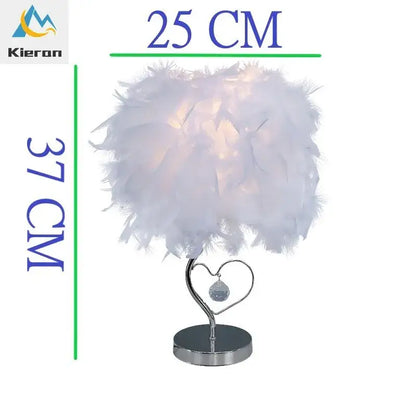 Vibrant pink crystal feather led table lamp with white feather shade heart-shaped chrome base decorbites crystal feather