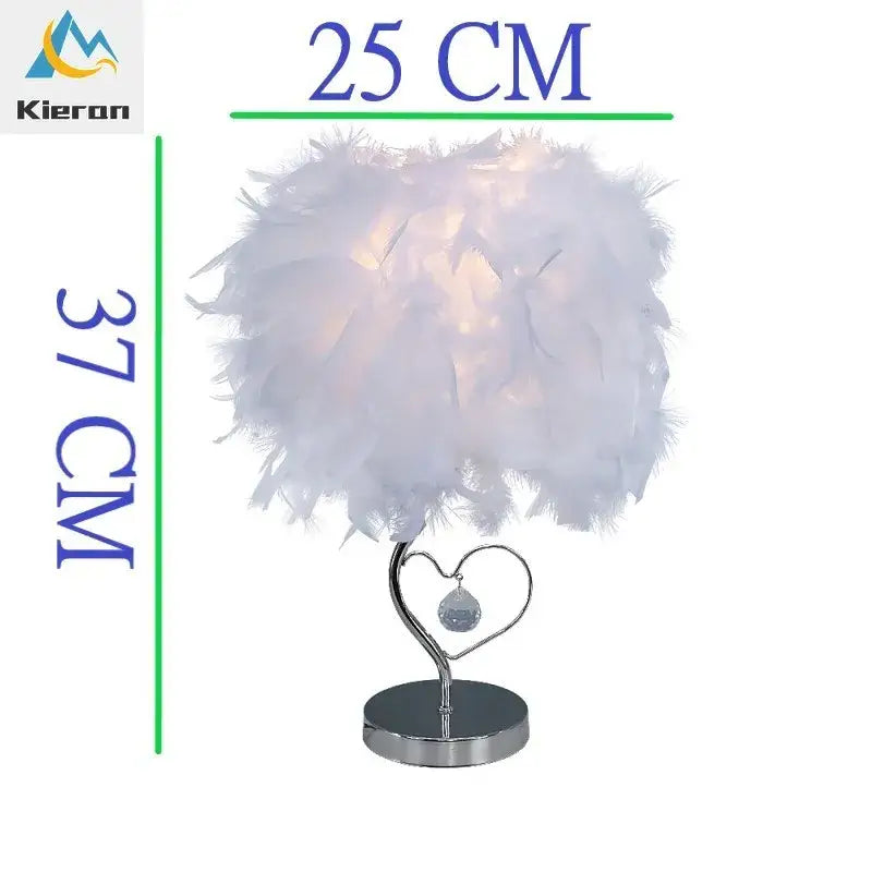 Vibrant pink crystal feather led table lamp with white feather shade heart-shaped chrome base decorbites crystal feather