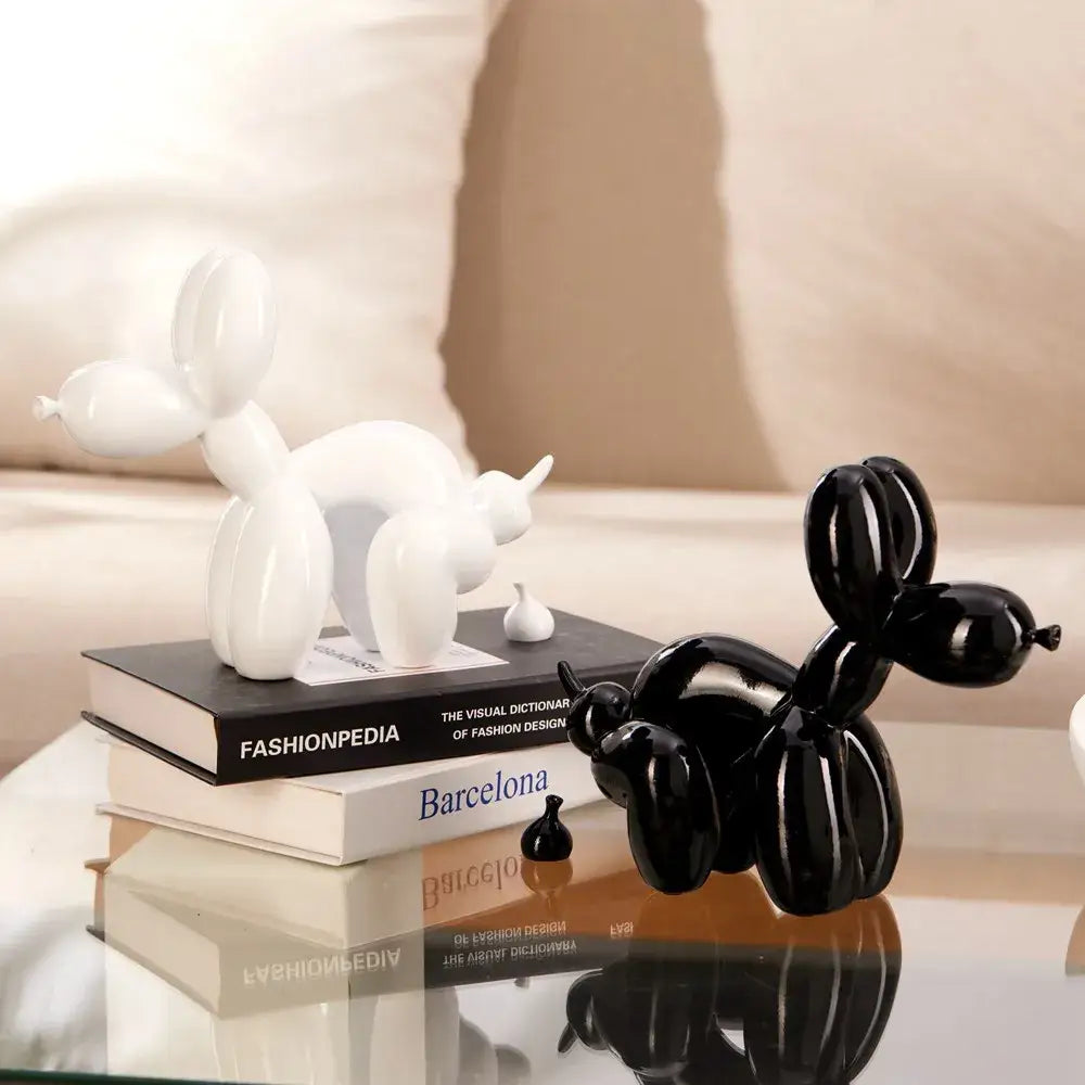 Black and white glossy ceramic dog balloon figurines complement decorbites dog balloon pop art resin sculpture decor