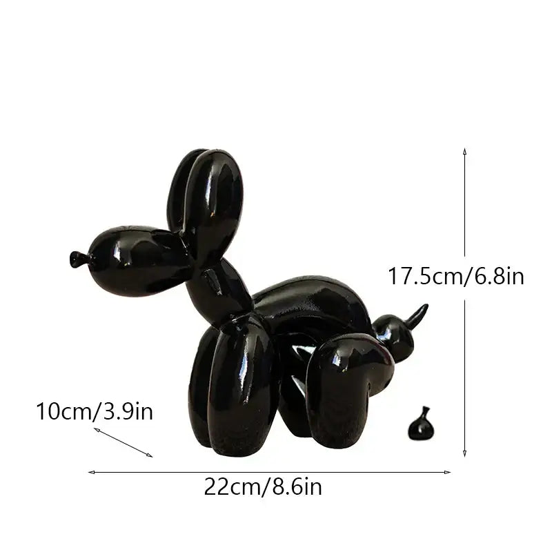 Black glossy dog balloon resin figurine featured as decorbites dog balloon poop for vibrant living room decor