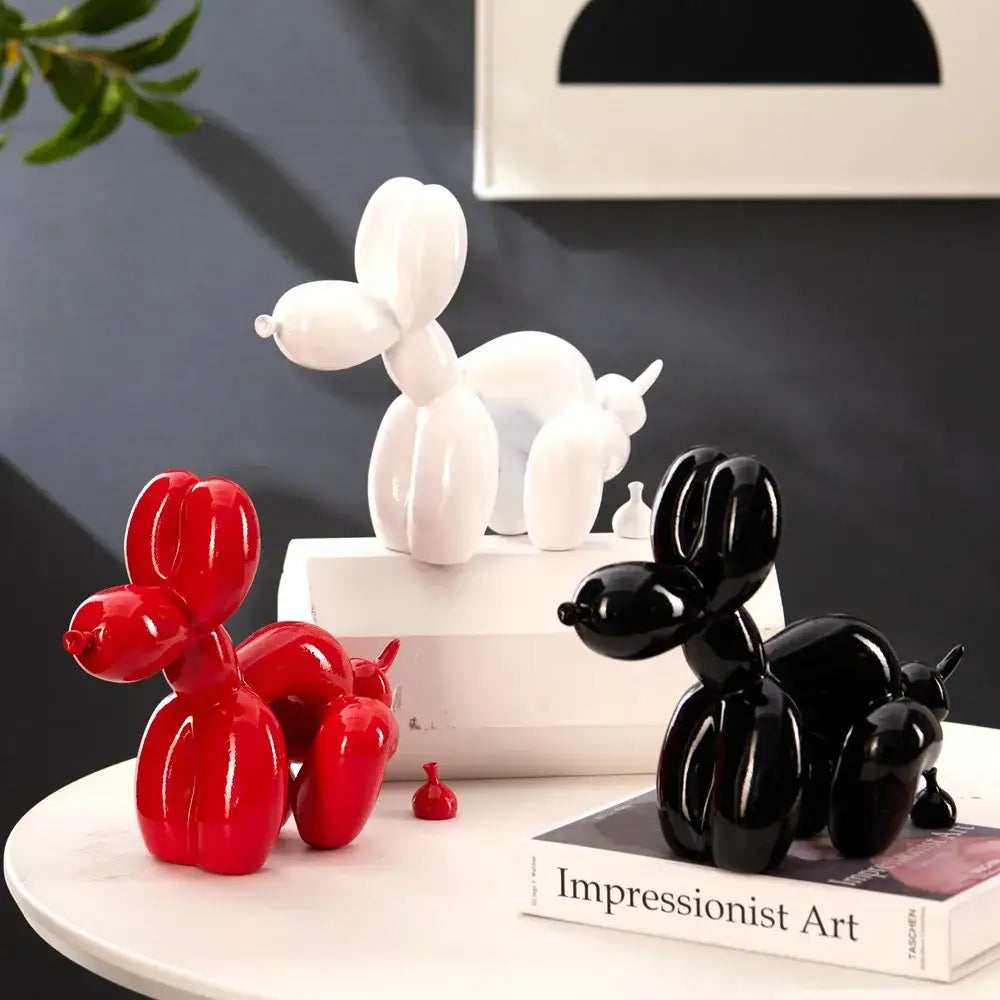 Vibrant red dog balloon poop resin sculpture featuring a glossy finish for modern living room decorbites dog balloon decor