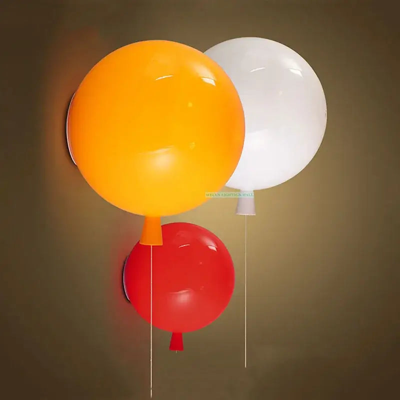 Vibrant red orange and yellow balloon lamps wall light with glossy plastic finish for bedroom wall light decor