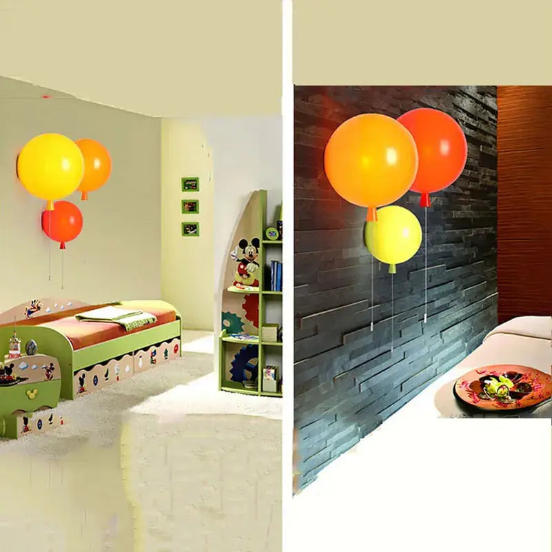 Vibrant red orange and yellow balloon lamps wall light featuring brightly colored decorative balloons for bedroom use